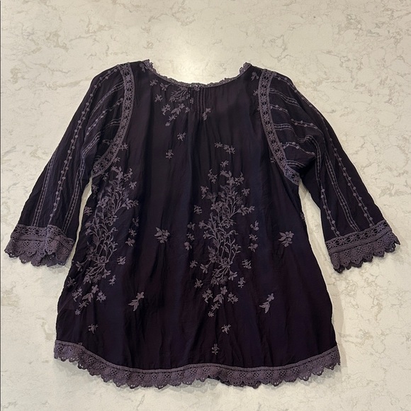 Johnny Was Embroidered Lace Trim Eyelet Purple Bohemian Crochet Top Medium - Picture 10 of 14